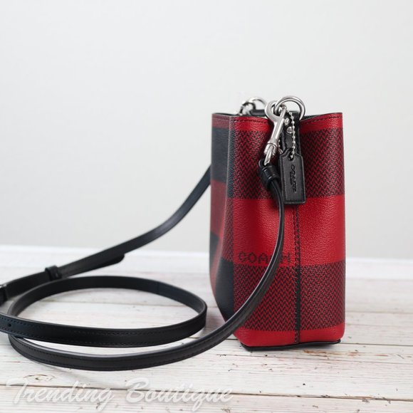 NWT Coach Mini Town Bucket Bag Crossbody With Buffalo Plaid Print - Picture 7 of 11